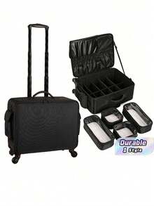 1Pc Large-Capacity Professional Trolley Case, Professional Permanent Makeup Case, Makeup Bag, Eyelash Extension And Nail Care Furniture And Beauty Tool Storage Box - Black - View 1