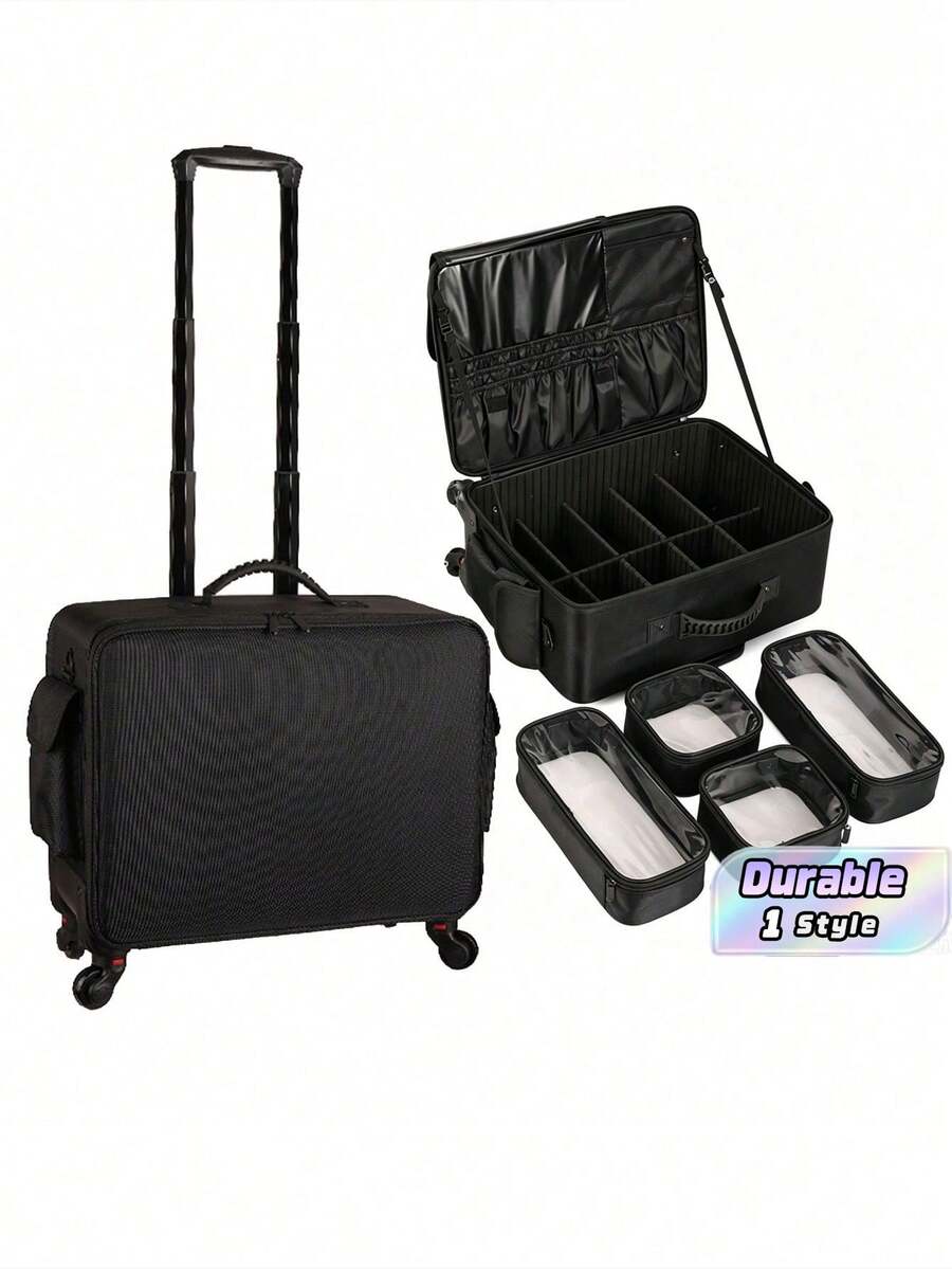 1Pc Large-Capacity Professional Trolley Case, Professional Permanent Makeup Case, Makeup Bag, Eyelash Extension And Nail Care Furniture And Beauty Tool Storage Box - Black - View 1