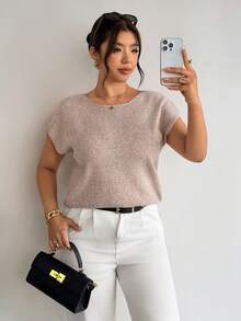 Firerie 法式風格大尺碼女款針織上衣，優雅寬鬆休閒純色百搭時尚春夏季秋季出遊層搭女裝 - 卡其色 - 查看 7