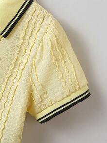 Souflis 2件組小男孩領子POLO衫搭配可愛馬刺繡，配短褲，適合日常休閒、外出、度假、公園、學校，夏季穿搭 - 黃色 - 查看 4