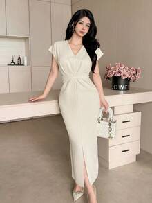 Feyla Summer Commuter Light Luxury Dress Slimming And Height-Enhancing Elegant Style - Beige - View 4