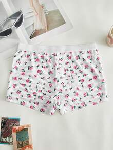 Lowkey Lull Ribbed Floral Bud Elastic Comfortable Minimalist Faux Fly Comfortable Women's Boxer Briefs - Multicolor - View 2