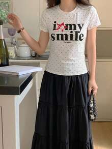 DAZY 女款圓領波點綁帶街頭風短袖T恤 夏季可愛上衣 - 白色 - 查看 3