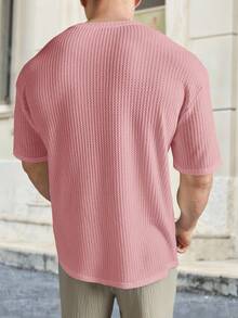 HIMLAND Loose Fit Men's Solid Waffle Knit T-Shirt - Baby Pink - View 2