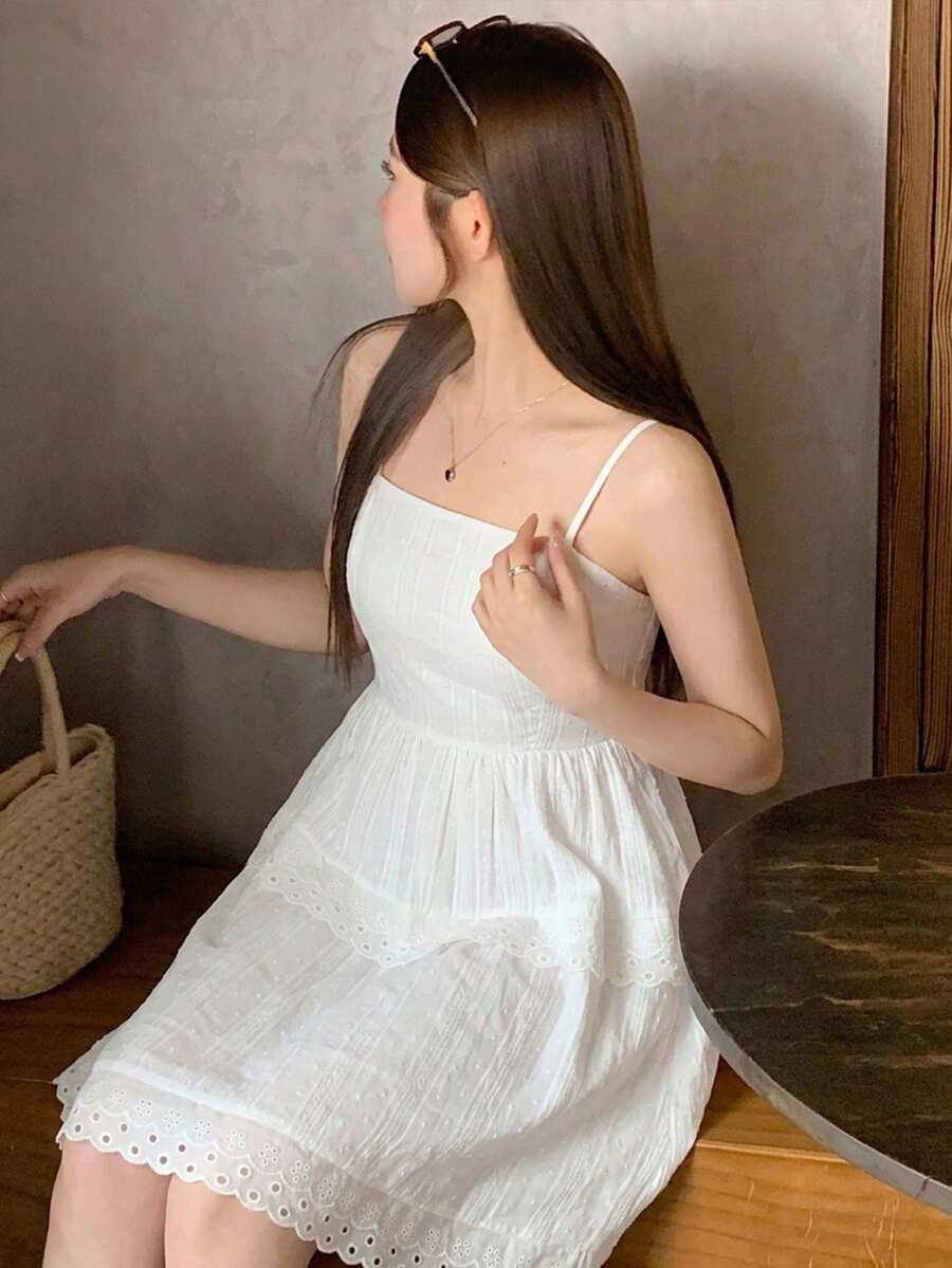 DAZY 女款連帽長袖寬鬆紋理面料蕾絲拼接休閒度假風標準夾克 - 白色 - 查看 1