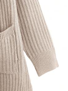 Linhara Plus Size Women's Autumn/Winter Loose Casual Knitted Long Sleeve Double Pocket Cardigan Black Everyday Pique Wicker Machine Knit Versatile Sweater Jacket - Khaki - View 3