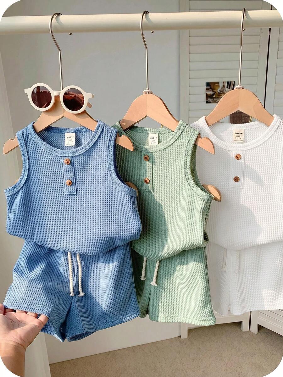 SHEIN 兒童買1送2,小男孩3件組舒適字母拼接休閒背心,適合戶外穿著 - 彩色 - 查看 1
