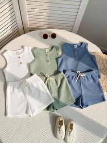 SHEIN 兒童買1送2，小男孩3件組舒適字母拼接休閒背心，適合戶外穿著 - 彩色 - 查看 5