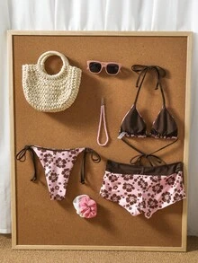Swim Mod Women's 26SS Spring/Summer New Dual-Color Print V-Neck Backless Triangle Bikini Set With Tie-Up Triangle Bottoms And Hipster Bottoms, 3-Piece Sweet Beach Vacation Swimsuit - Multicolor - View 5