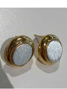 Opalesca Two Styles Of Oval Glitter Stud Earrings, Gold/Silver Frame, Shiny Egg Surface, Minimalist Daily Earrings - color matching - View 16