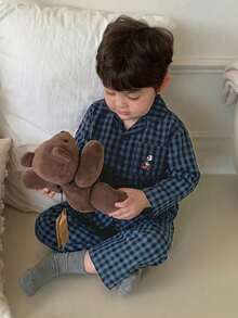 Hapijoa 嬰幼兒/幼童 (男童) 格紋韓式休閒寬鬆居家服 - 藍色 - 查看 3