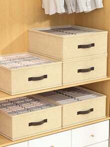 1pc Gray Clothing Storage Box, Pants Storage Box, Divided Storage Organizer, Wardrobe Storage, Double-Row Clothing & Pants Storage Box, Suitable For Home Storage & Organization, Holiday Decoration, Room Decoration, Bedroom Decoration, Can Store - Beige - View 5