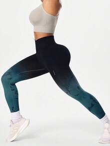 SHEIN Sports 女款漸層無縫高彈力瑜伽健身交叉腰緊身褲 - 彩色 - 查看 4