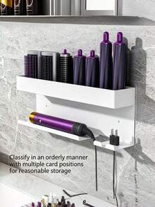 1pc Large Capacity Carbon Steel Wall Mount Holder For Hair Dryer Curling Iron Rustproof No Drilling Self Adhesive Strong Load Bearing Hair Tool Storage Box Bathroom Salon Organizer For Home Hotel Dormitory Travel Black Wall Mounted Hair Dryer Stand - Multicolor - View 5