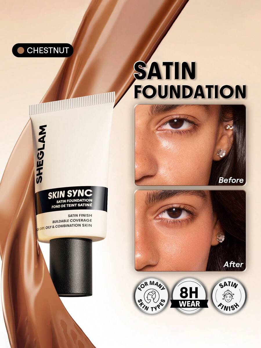 SHEGLAM Skin Sync Satin Foundation-Chestnut - Chestnut - View 1