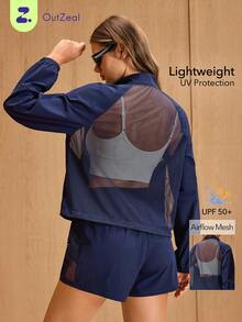 OutZeal Women Sun-Proof Jacket Hiking Camping Lightweight Mesh Panel Outdoor Jacket - Navy Blue - View 9