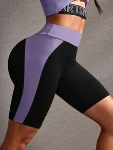 Powerista Short de sport décontracté ajusté en patchwork bleu pour femmes, pour l'entraînement quotidien et la gym, à porter tous les jours - Prune - Voir 7