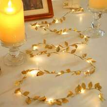 1 Filo di Luci Fatate a Foglia d'Oro, 2m/20 LED, 5m/50 LED, 10m/100 LED, Alimentato a Batteria Luce Calda, Adatto per Camino, Ringhiera, Tenda, Regalo Festivo, Festa, Matrimonio, Stanza, Tavolo (Ghirlanda Alimentata a Batteria). Più Fili Possono Creare Questo Effetto. - Foglie dorate - Visualizzare 2