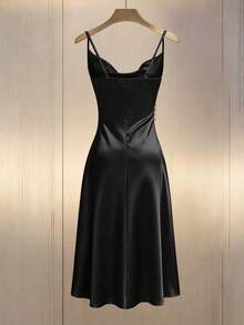 SHEIN PariChic 女士优雅修身褶皱垂褶领长裙 - 黑色 - 查看 2