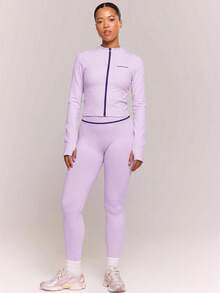 Musera Sport 對比色拉鍊開襟長袖BBL外套（僅外套）運動健身房皮拉提斯健身日常甜美休閒發汗款 - 紫色 - 查看 5