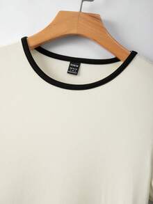 SHEIN Franclia Vestido elegante de mujer con decoración de botones de remache de color contrastante, vestido asimétrico, vestido cruzado, vestido beige, vestido de longitud media, vestido largo, vestido con detalles de botones - Albaricoque - Ver 4