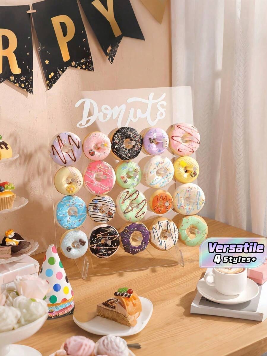 1 pieza Estante acrílico para exhibir donas, soporte reutilizable para postres adecuado para mesas de postres, bodas de primavera/verano, cumpleaños, festivales - Multicolor - Ver 1