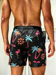 Horizaway Plus Size Men's Colorful Printed Casual Beach Shorts, Holiday - Black - View 3