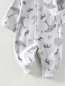 SHEIN Playful Pals Infant Jumpsuit Newborn Fitted Clothing Colorful Digital Print Long Sleeve All-Season Knit Newborn Jumpsuit Autumn Fall - Light Grey - View 4