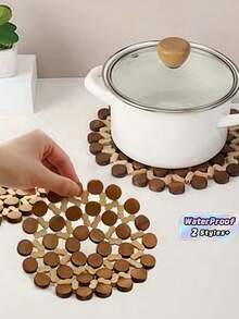 5/3/1pc Wooden Heat Insulation Coasters, Placemats, Anti-Scald Pads, Tabletop Cup Mats, Dishware Coasters, Non-Slip Pads, Pot Holders, Bowl Pads, Tabletop Mats, Heat Resistant, Washable, Easy To Clean, Wipe-Able, Suitable For Room Decor, Dining - View 1