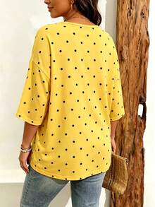 EMERY ROSE Plus Size Women's Casual Minimalist Polka Dot Print Drop Shoulder T-Shirt, Suitable For Summer Wear - Multicolor - View 2