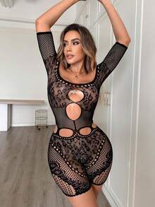 ChaseTheNight Body court femme en maille noire imprimé léopard épaules dénudées, tenue de soirée et boîte de nuit - Noir - Voir 4