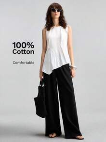 Ontre Top blanco cómodo para mujer con diseño asimétrico, estilo bohemio casual para todas las estaciones, ropa de vacaciones para la playa, estilo urbano moderno de otoño - Blanco - Ver 5