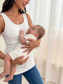 Modmama Women's Fashionable Solid Color Sleeveless Nursing Tank Top For Maternity - Multicolor - View 4