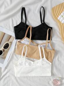 SHEIN Tween Mädchen Einfaches Lässiges Sport Gathered Strick Bequemer Hautfreundlicher Wachstumsphase Camisole BH 3er Set, Einfacher Lässiger Gepolsterter Hautfreundlicher Bequemer Schüler BH 3er Set - Verschiedenfarbig - Übersicht 4