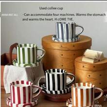 Hand-Painted Ceramic Coffee Cup & Plate Set - Nordic Vertical Stripes Mug, Creative Line Pattern Tea Breakfast Cup. Gift Box Packaging, Perfect Birthday & Holiday Gift For Family & Friends. - Multicolor - View 2
