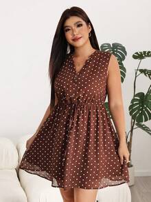 Solflare Plus Size Women's Brown Pleated Casual 90s 90s 90s 90s 1950s Vintage Party Vacation Vacation Vacation Vacation Vacation Dress Summer - Multicolor - View 8