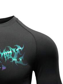 Gym Rark Men's Graphic Print Color Block Stand Collar Long Sleeve Sports T-Shirt - Black - View 6