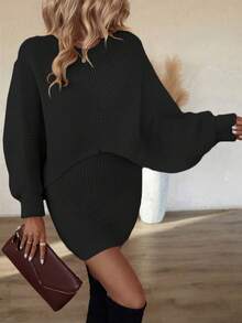SHEIN Clasi Women Sweater Co-ords Plain Casual - Hitam - View 6
