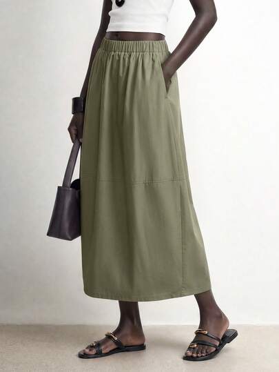 Aalyst Gonna da donna elegante stile urban fashion per vacanze, nuovo stile primavera/estate, verde militare, tessuto strutturato, maniche corte, adatta per uso quotidiano, matrimonio, festa serale, pendolarismo quotidiano, festa di laurea, eventi festivi, vacanze, appuntamenti, feste, Ognissanti, Natale, Capodanno, Ringraziamento, gonna da donna per matrimonio, 100% cotone, comoda, minimalista