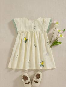 Souflis Souflis 女嬰幼兒/新生兒 0-3 歲 春夏休閒百搭可愛碎花印花荷葉袖洋裝 - 黃色 - 查看 3
