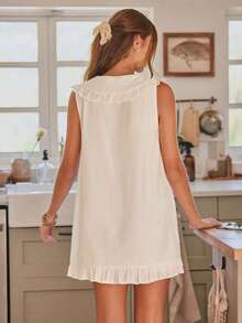 WESTFADE Gaun Mini Babydoll Tanpa Lengan dengan Kerah Berumbai dan Kancing Depan, Musim Panas, Musim Gugur, Gaya Koboi Wanita, Tampilan Pedesaan Wanita, Gaya Barat, Sopan, Rodeo - Putih - View 2