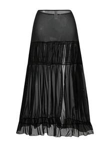 Swim Oasis Conjunto de vestido largo de una pieza para mujer con cuello halter, asimétrico y de unicolor - Negro - Ver 7
