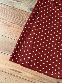 Rusticease 2pc Set Plus Size Women's Summer/Fall Casual Wine Red Polka Dot Round Neck 3/4 Sleeve Side Slit Long Top And Wide Leg Pants Set With Pockets,Autumn - Burgundy - View 5