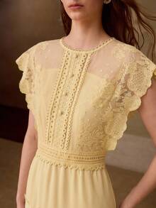 MOTF PREMIUM VESTIDO ELEGANTE Y MODERNO CON APLICACIONES DE ENCAJE Y ABERTURA - Butter Yellow - Ver 2