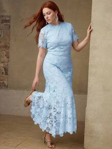 MOTF PREMIUM WOMEN PLUS ELEGANT LACE MIDI DRESS - Baby Blue - View 5