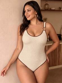 Swim Chiccia 2026 New Women's Summer Fashion One-Piece Swimsuit, Round Neck, Metal Hardware, Special Fabric, Slimming And Body-Flattering, Beach Vacation Sports Swimwear - Apricot - View 4