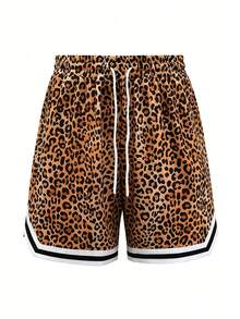 Manfinity Dauomo Men's Leopard Print Drawstring Waist Casual Versatile Daily Outing Shorts - Orange - View 3