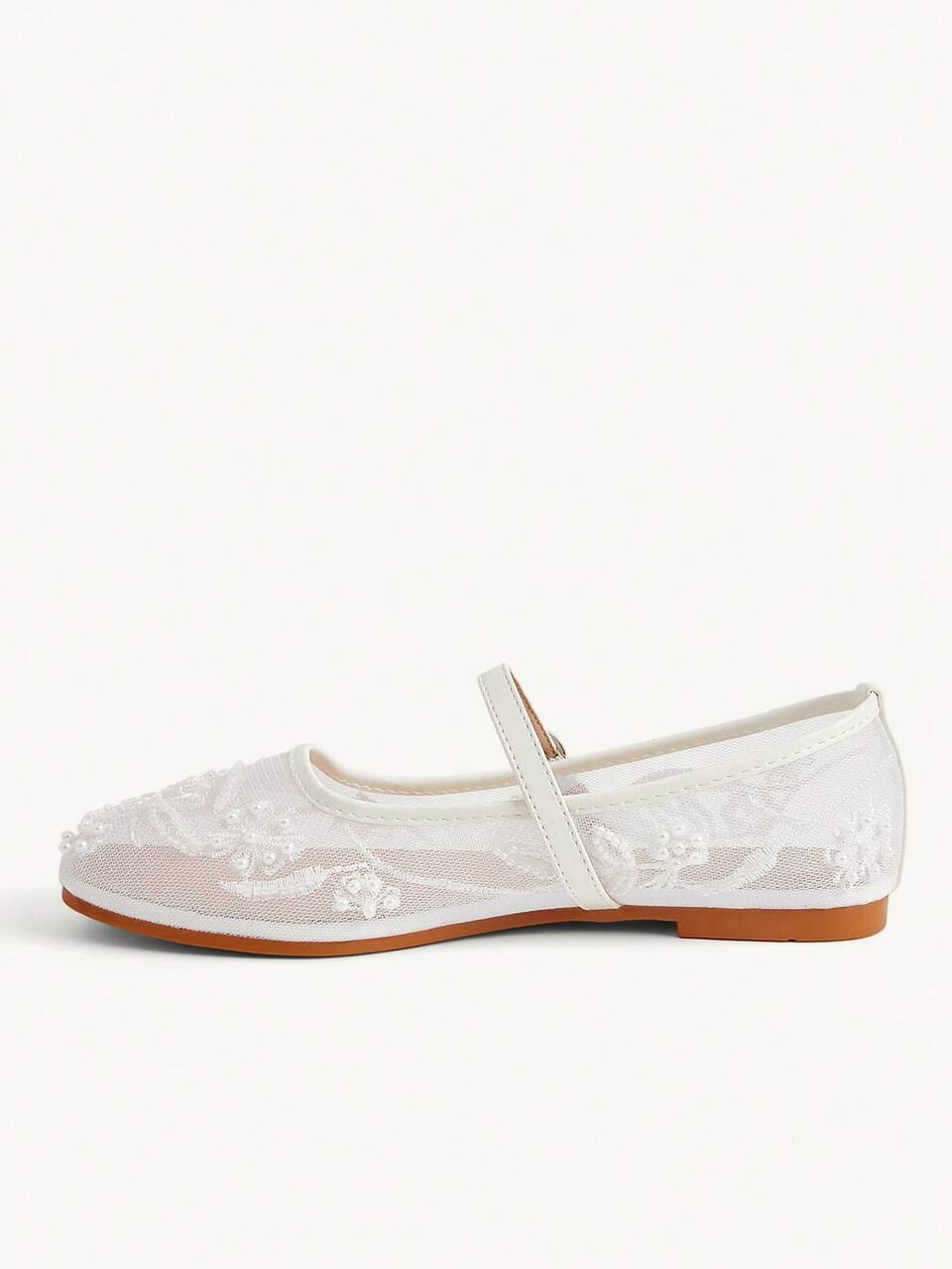 CUCCOO CHICEST New Round Toe Flat Bottom White Mesh Yarn Embroidery Sewn Beads Women's Flat Bottom Shoes Fashionable, Elegant, Comfortable And Gorgeous Wedding
