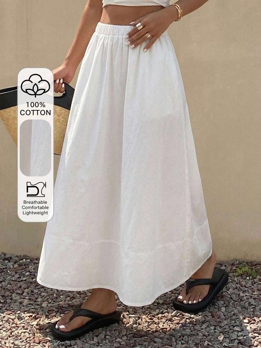 DAZY Solid Color A-Line Women's Denim Skirt - White - View 1