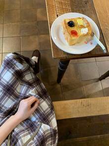 DAZY Women's Plaid Drawstring Waist Casual Versatile Daily Outing Skirt Fall - Coffee Brown - View 7